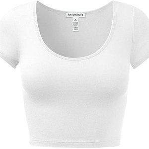 Women's Cotton Basic Scoop Neck Crop Top Short Sleeve Tops